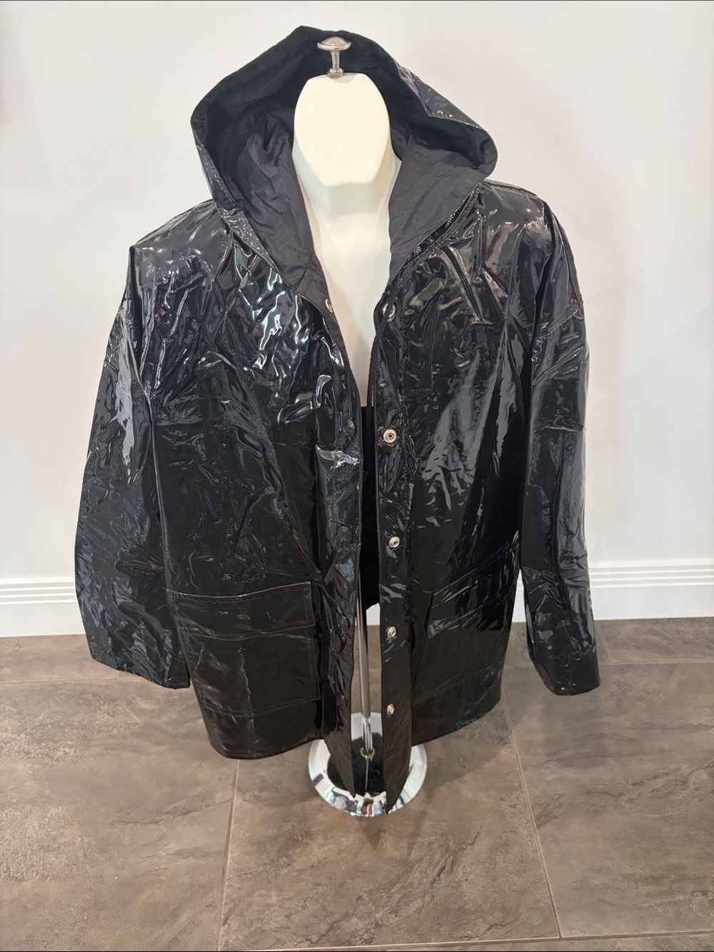 New Black Hooded Rain Jacket -Women